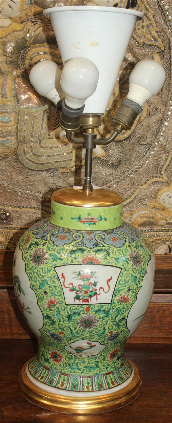 A pair of Chinese famille verte baluster jars, late 19th century, vases approx. 35cm
